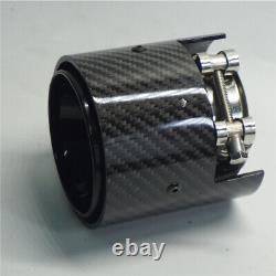 Pair Universal Carbon Fiber 71-93mm Car SUV Exhaust Pipe Tips Glossy Black