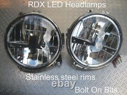RDX LED Headlamps/Headlights & Stainless Rims E mark RHD Defender 1983 to 2016