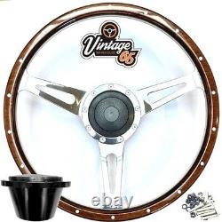 Steering Wheel & Boss Fittings 15 Dark Wood For Land Rover Defenders 36 Spline