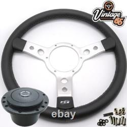 Steering Wheel & Boss fitting Kit 14 Polished Vinyl Semi Dished For Classic Car