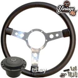 Steering Wheel & Boss fitting Kit 15 Polished Vinyl Semi Dished For Classic Car