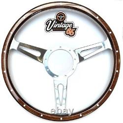 Steering Wheel Upgrade 16 Wood Rim Polished Alloy Semi Dished For Classic Cars